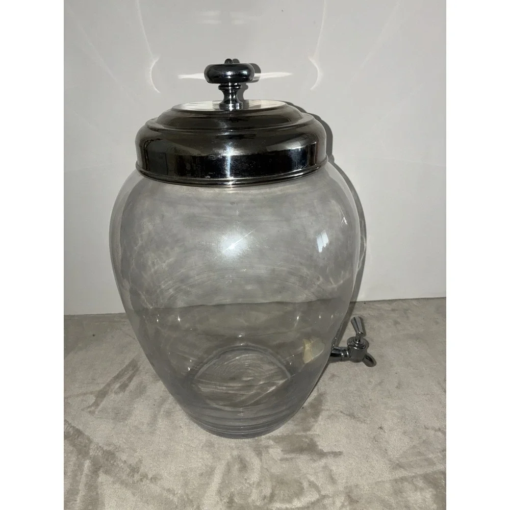 Pottery Barn Glass Drink Dispenser Metal Lid 2 Gallon Tabletop Bar Party